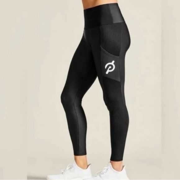 Peloton Black Ribbed Pocket Leggings | Size L - Picture 1 of 6